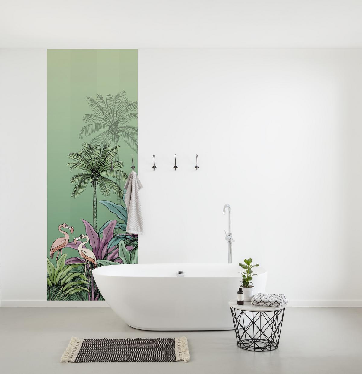 Fototapete Jungle Flamingo - Grün, Trend, Textil (100/280cm)