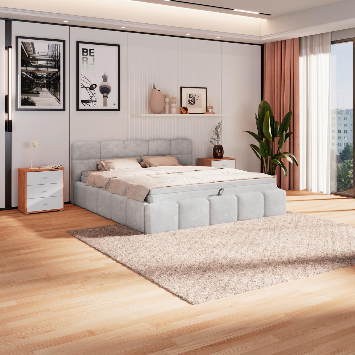 Polsterbett Noe Hellgrau 160x200 Cm - Hellgrau/Schwarz, Trend, Textil/Metall (160/200cm)