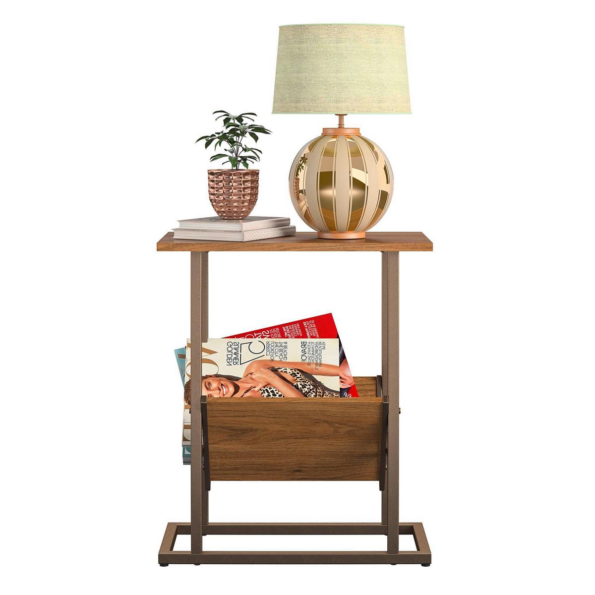 Beistelltisch Walnuss Dekor H: 59 Cm - Messingfarben/Goldfarben, Design, Papier/Holzwerkstoff (49/59/28cm) - MID.YOU
