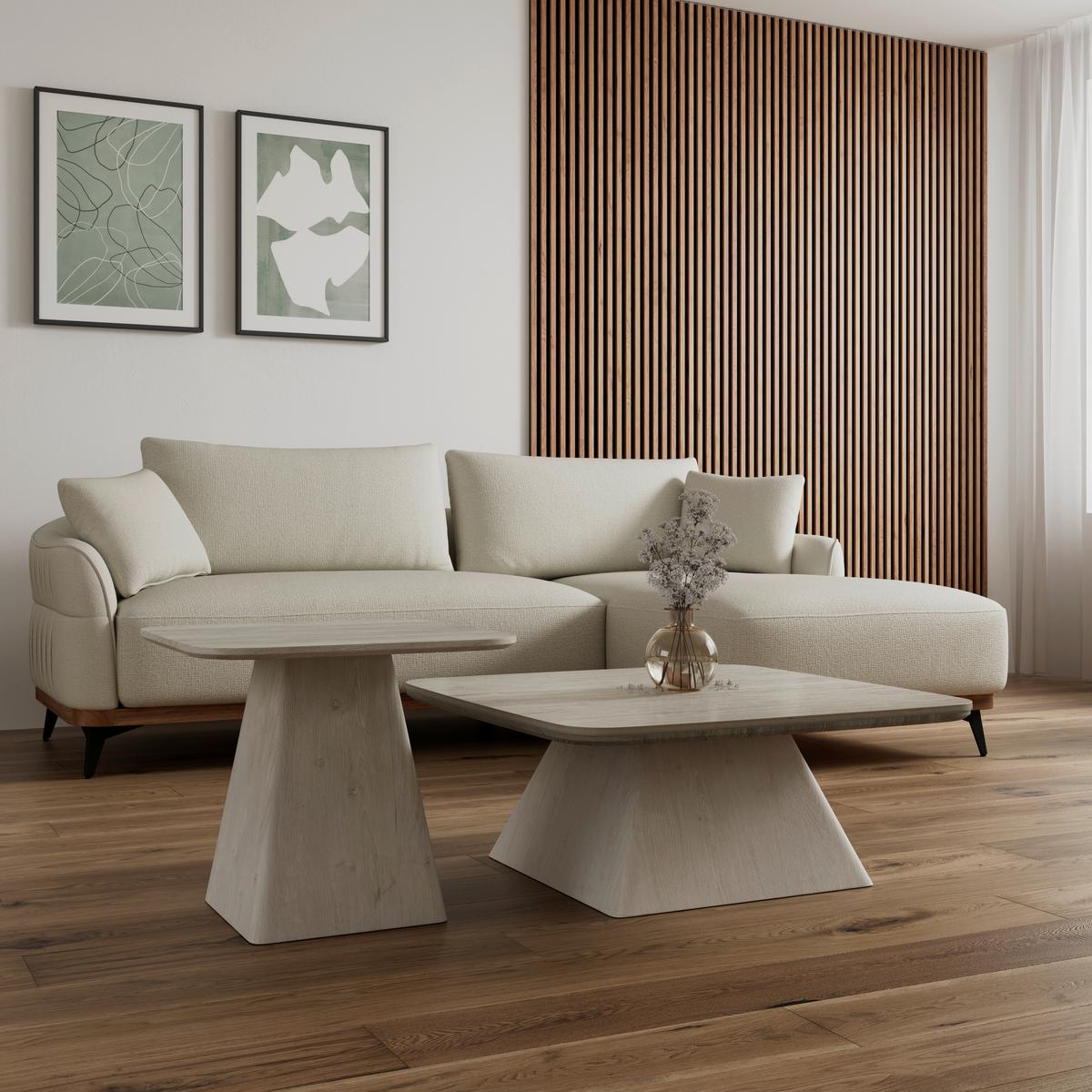 KONFERENČNÝ STOLÍK THIAGO - krémová, Modern, kompozitné drevo/kameň (55/34/55/34/32/46cm) - Bessagi Home