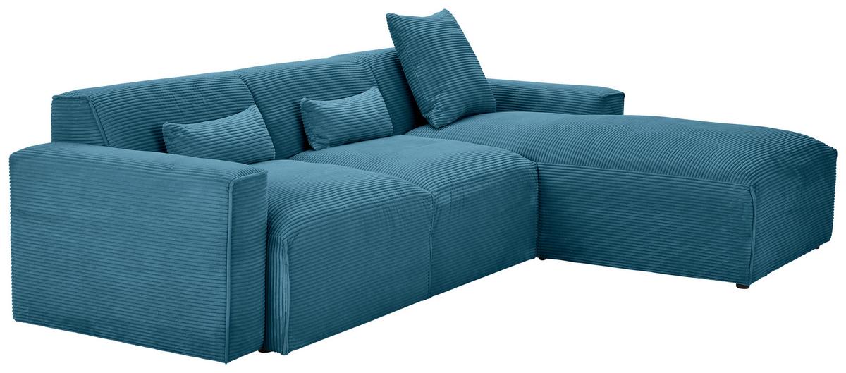Ecksofa mit Zierkissen Pearl Hellblau 303x196 cm - Schwarz/Hellblau, Design, Textil (303/196cm) - Livetastic