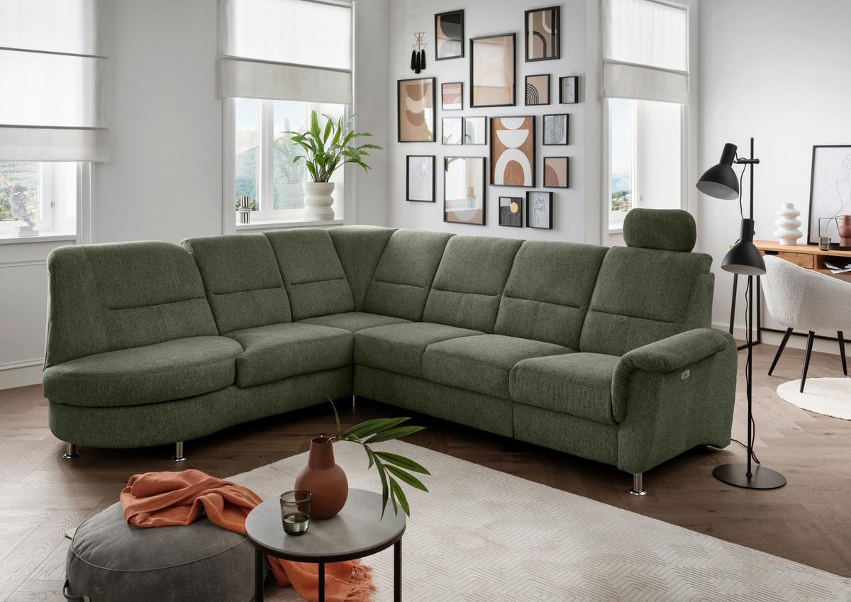Ecksofa Mit Relaxfunktion Parole Dunkelgrün Chenille - Chromfarben/Dunkelgrün, MODERN, Textil (236/275cm) - Livetastic