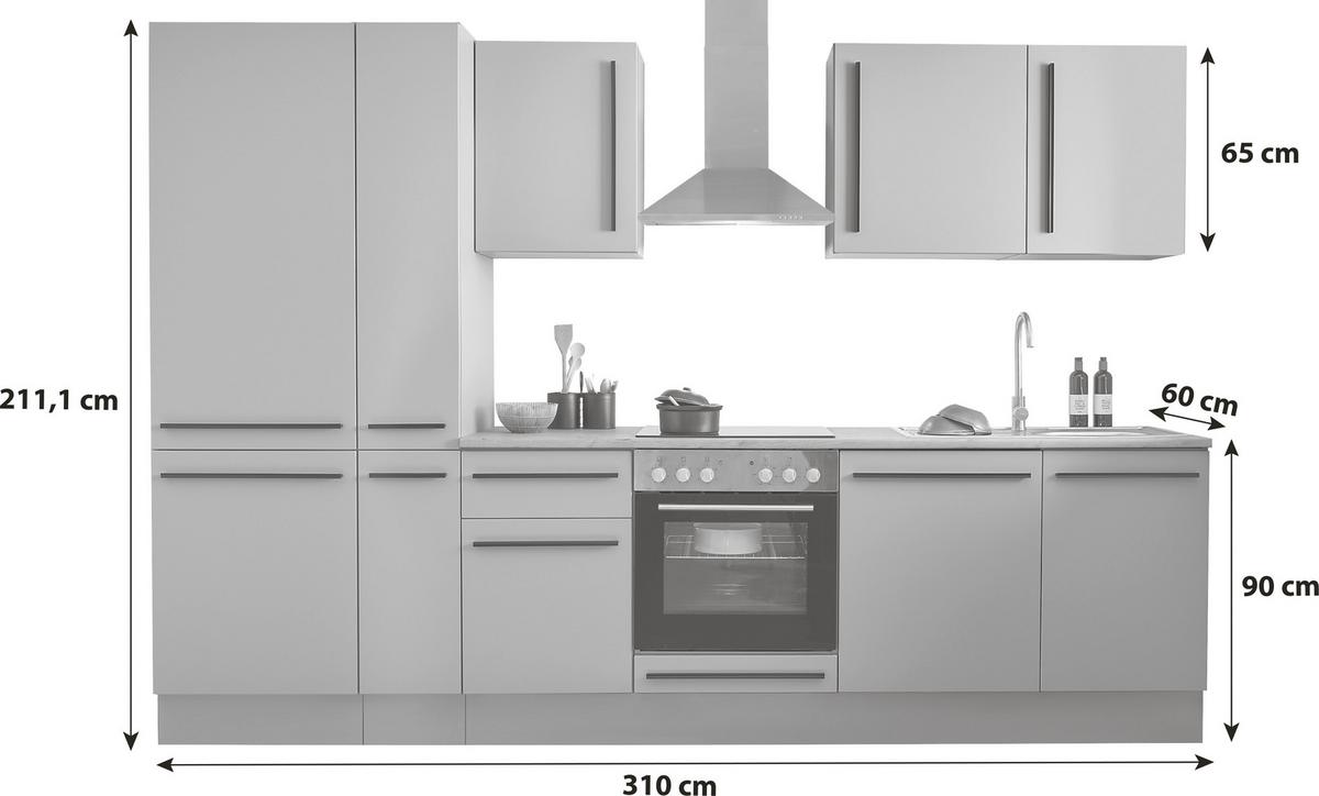 Küchenblock Denver Grau/eiche Dekor B: 310 Cm - Eichefarben/Grau, Design, Holzwerkstoff (310cm) - P & B