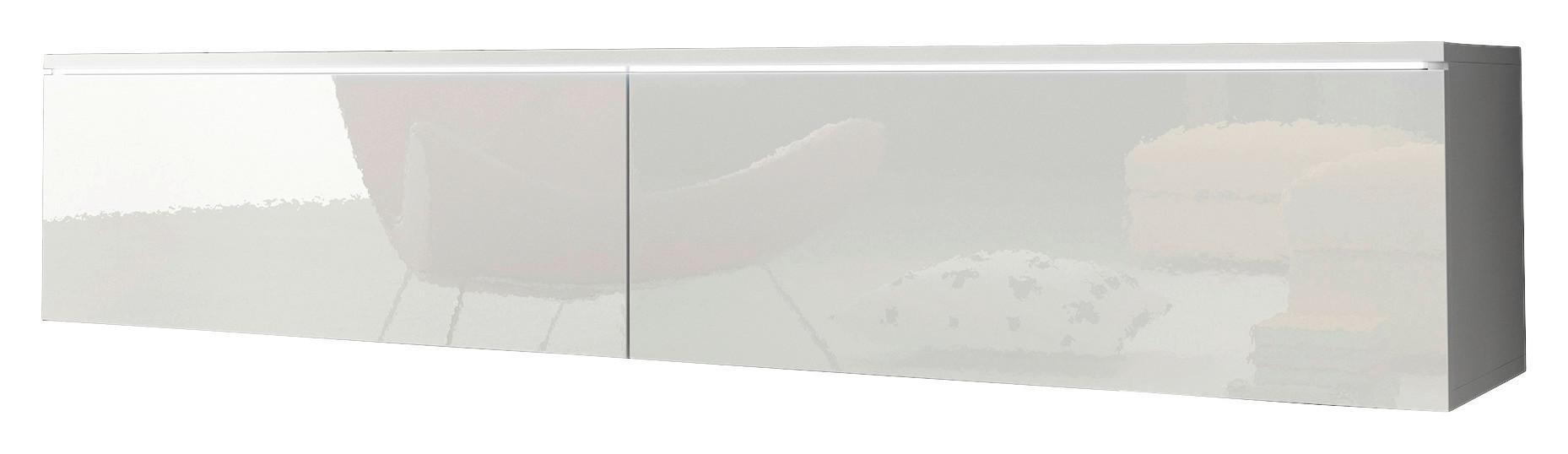 Nízka komoda s LED bílá vysoký lesk - bílá/šedá, Lifestyle, kompozitní dřevo/plast (140/30/33cm) - P & B