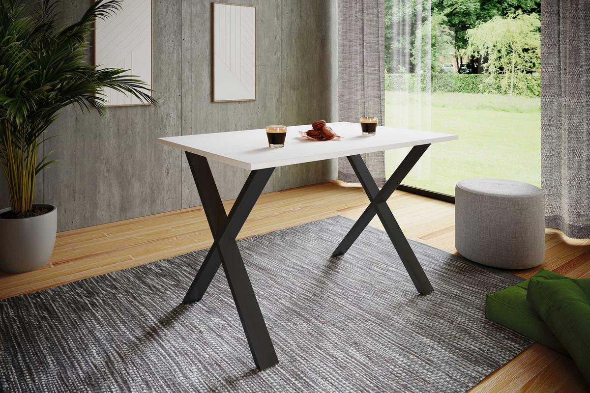 Jedálenský stôl XONA, biely, 110/50/76 CM - čierna/biela, Basics, kov/kompozitné drevo (110/50/76cm) - MID.YOU