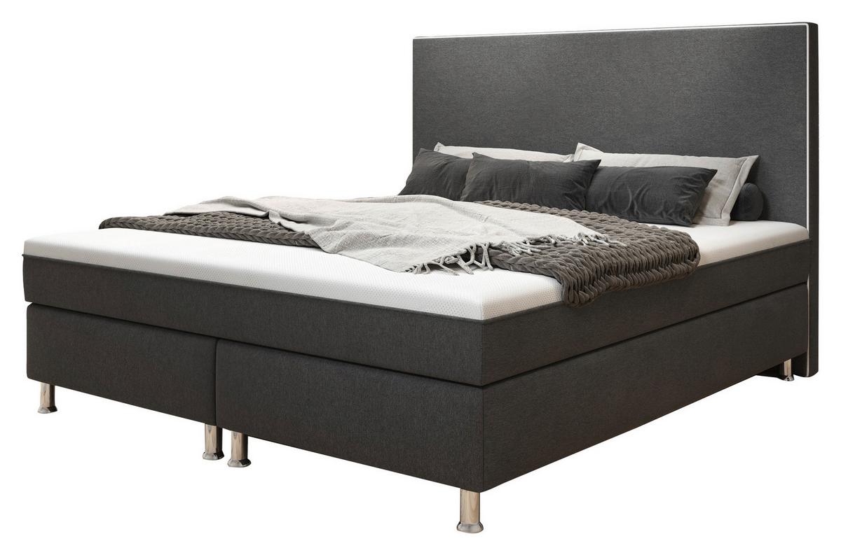 Boxspringbett mit Topper 180x200 cm King De Luxe - Anthrazit/Silberfarben, KONVENTIONELL, Textil (180/200cm) - MID.YOU