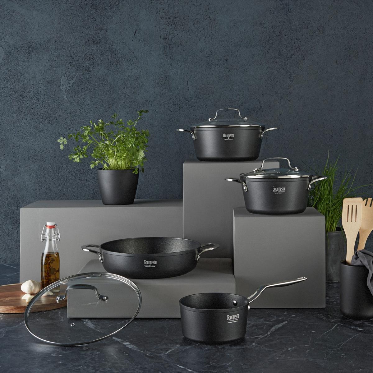 Sada hrnců Black Line, 7dílná - černá/barvy stříbra, Konvenční, kov/sklo - Gourmesto