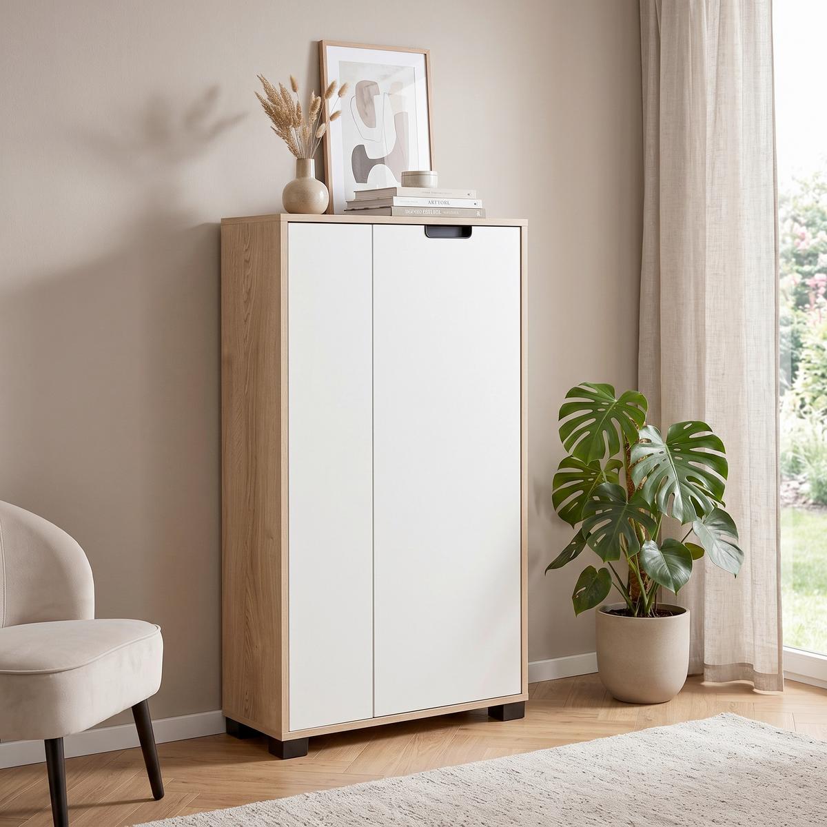 Highboard Emmik Eiche Artisan/Weiß B: 59,8 cm - Eichefarben/Schwarz, Design, Holzwerkstoff (59,8/124/19,6cm) - MID.YOU