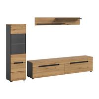 Wohnwand Canu Eiche Artisan Dekor B: 221cm - Schwarz/Eiche Artisan, Design, Holzwerkstoff (221/141/33cm) - Livetastic