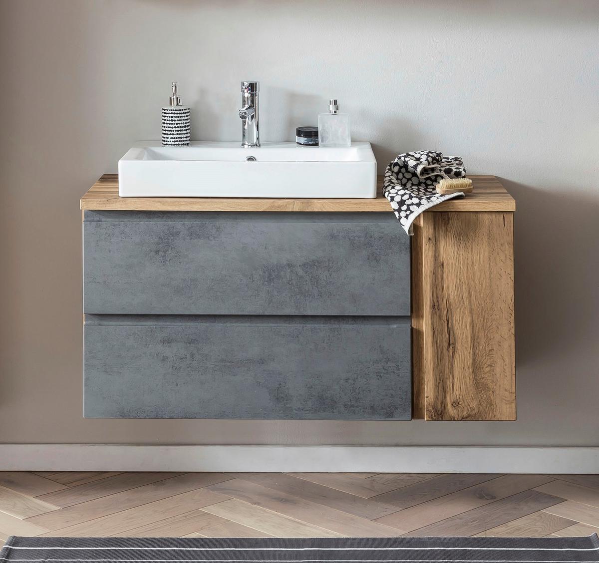 Waschbecken Mit Unterschrank Varese B: 105 Cm Grau - Eiche Wotan/Weiß, MODERN, Keramik/Holzwerkstoff (105cm) - Held
