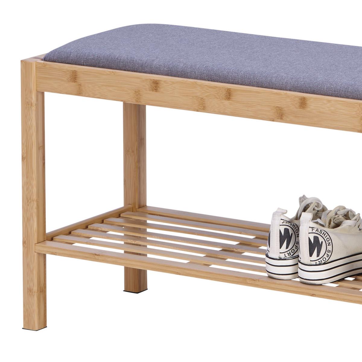 Garderobenbank Sam 3 Paar, Bambus/Grau H: 46 cm - Naturfarben/Grau, MODERN, Naturmaterialien/Textil (90/46/30cm)