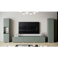Wohnwand mit LED Berlin III Salbeigrün - Salbeigrün/Grau, Design, Glas/Holzwerkstoff (240/130/31cm) - P & B