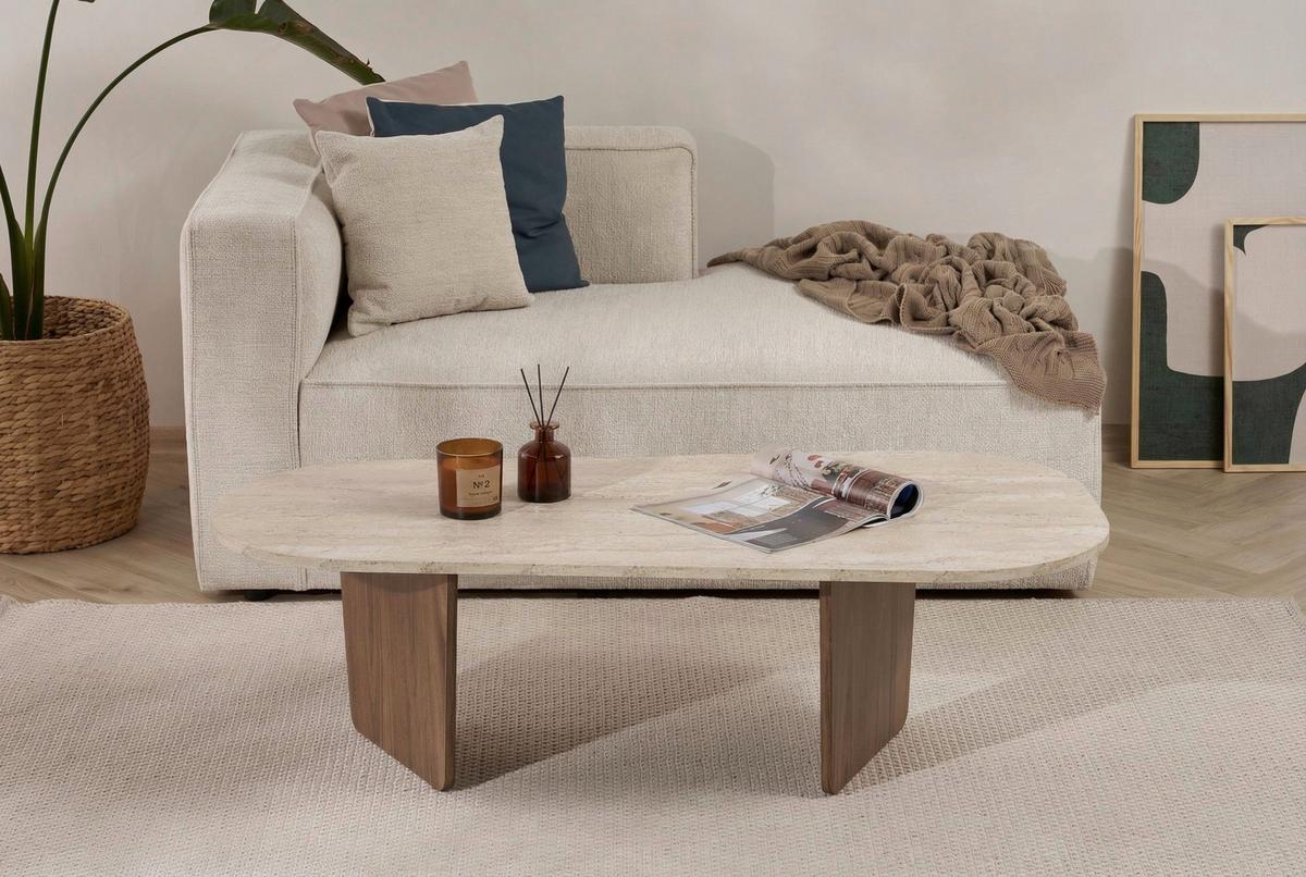 Couchtisch Ovalis Creme/Walnussfarben L: 130cm - Walnussfarben/Creme, Design, Holzwerkstoff (130/65/40cm) - MID.YOU