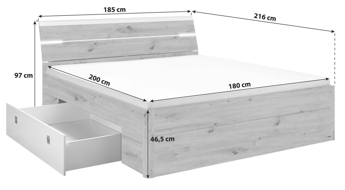 Bett inkl. Laden + Led 180x200 Mars, Weiß/Lava - Anthrazit/Weiß, MODERN, Holzwerkstoff (180/200cm) - MID.YOU