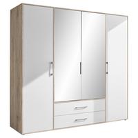 Kleiderschrank Mit Spiegel 4trg Lembo San Remo/weiß B: 206 Cm - Alufarben/Weiß, KONVENTIONELL, Glas/Holzwerkstoff (206/195/60cm)