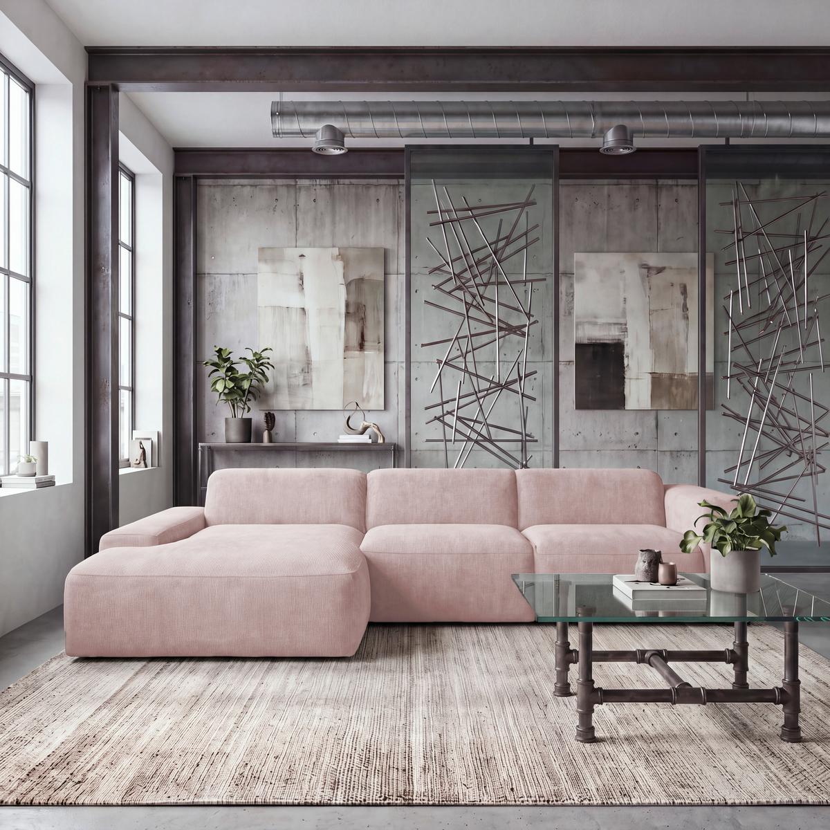 ECKSOFA Hannah Rosa 170x343 cm - Schwarz/Rosa, Design, Textil (170/343cm) - MID.YOU