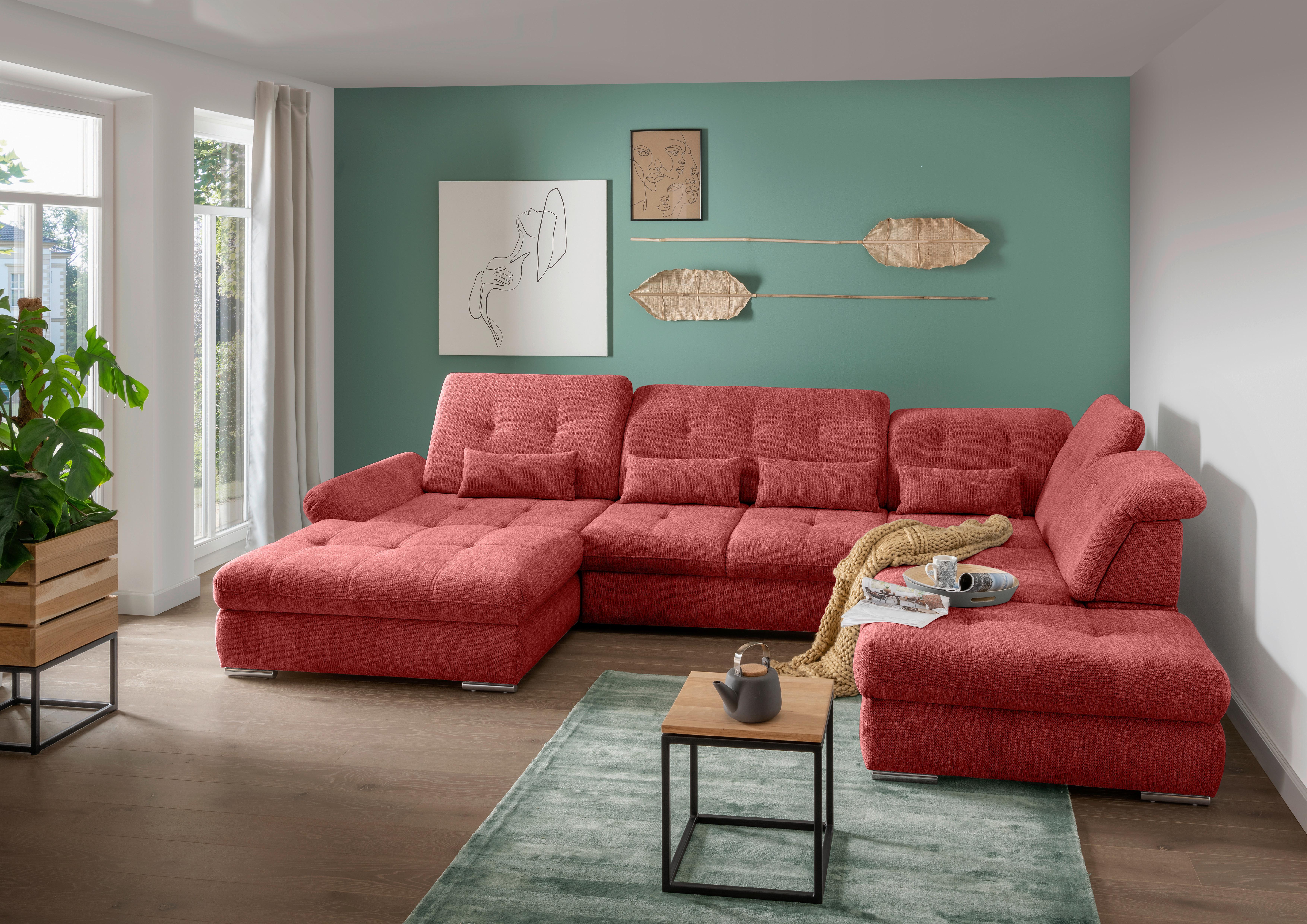 Wohnlandschaft Dalida Rot U: 195x376x254 Cm - Chromfarben/Rot, Design, Textil (195/376/254cm) - Livetastic