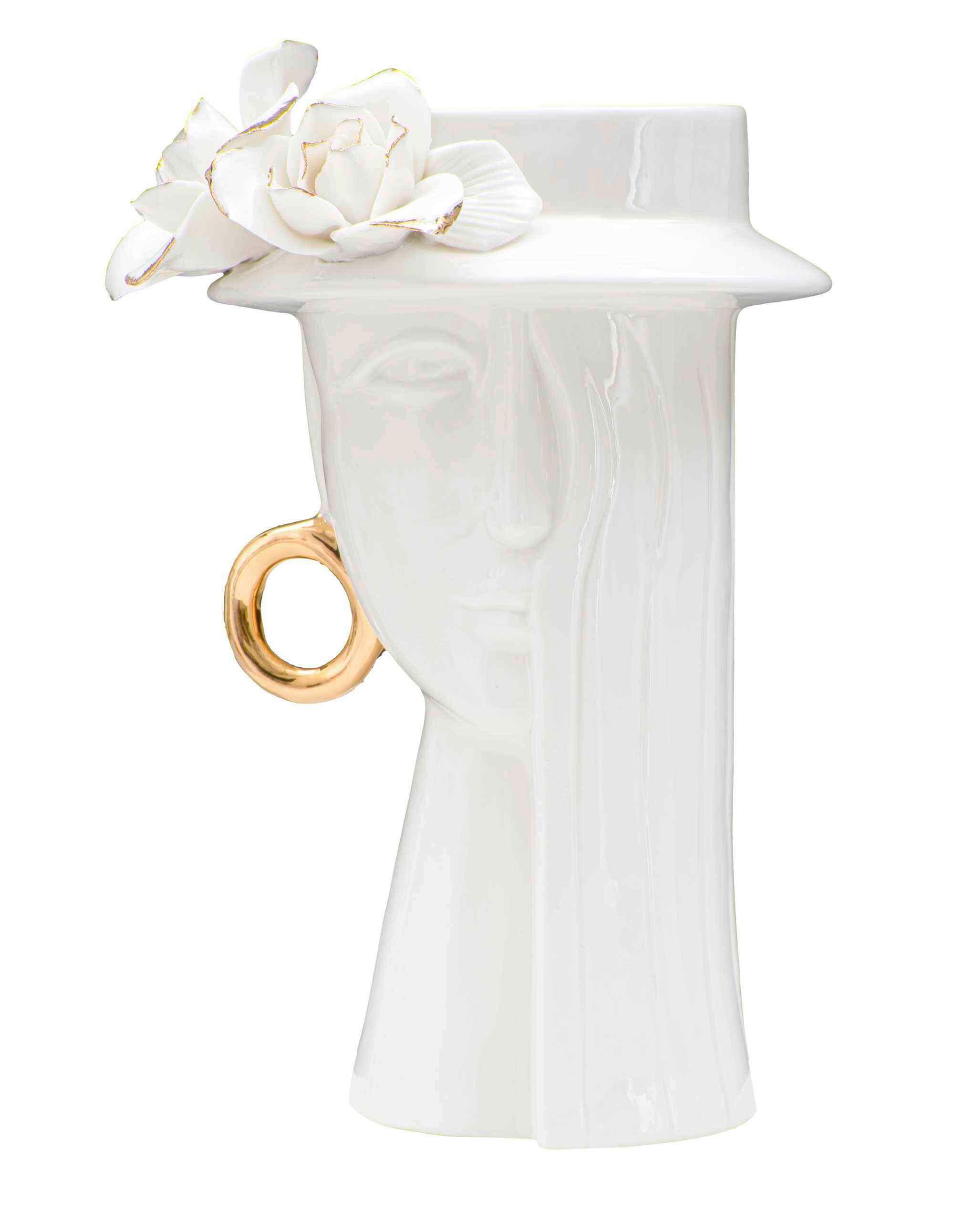 Vase Woman Elegant Weiß, Goldfarben B: 15 Cm - Goldfarben/Weiß, Basics, Keramik (15/23.5/13.3cm)