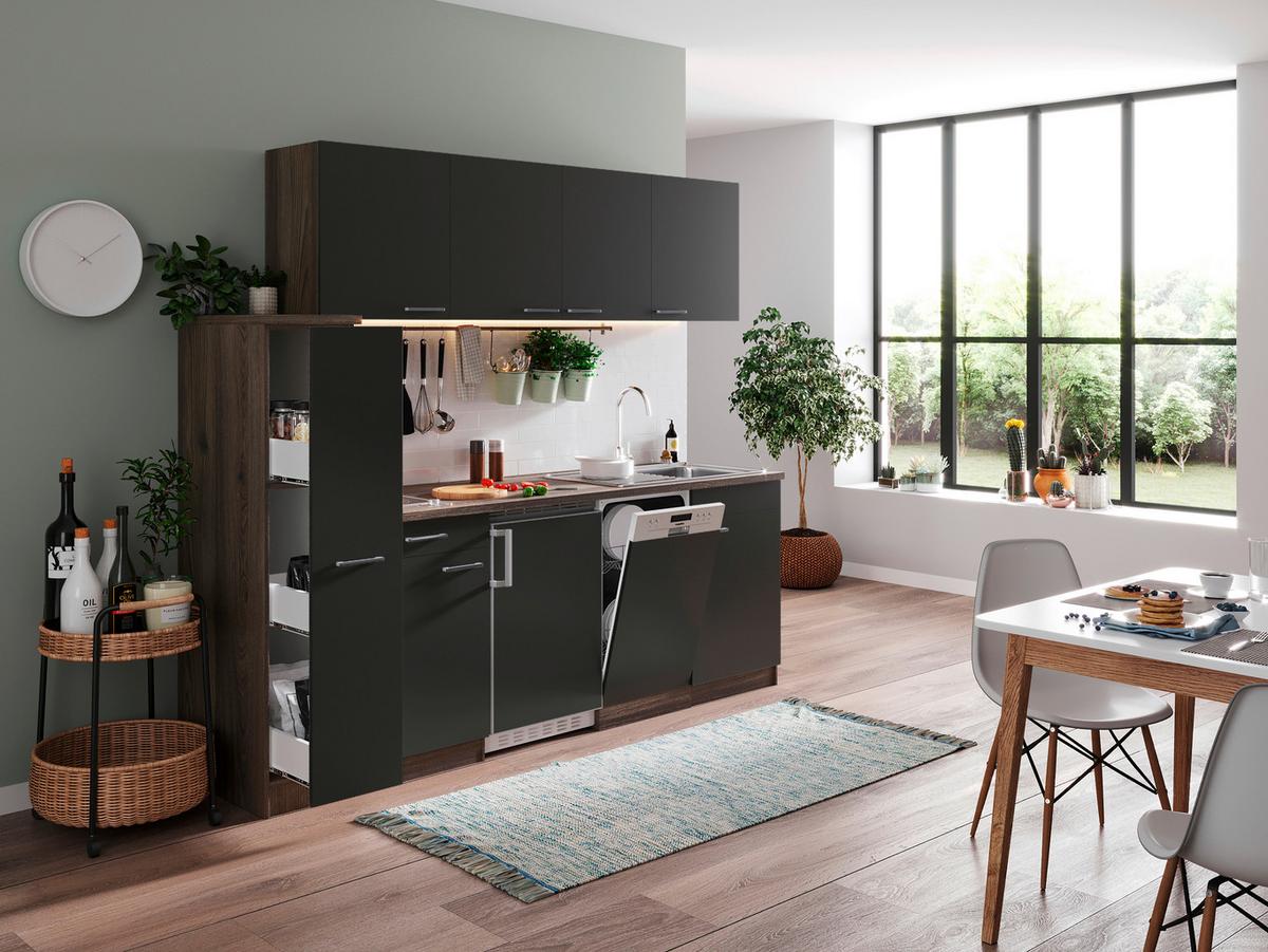 Küchenblock Oliver Singleküche 225 cm - Eichefarben/Grau, Basics, Holzwerkstoff (225cm) - Respekta