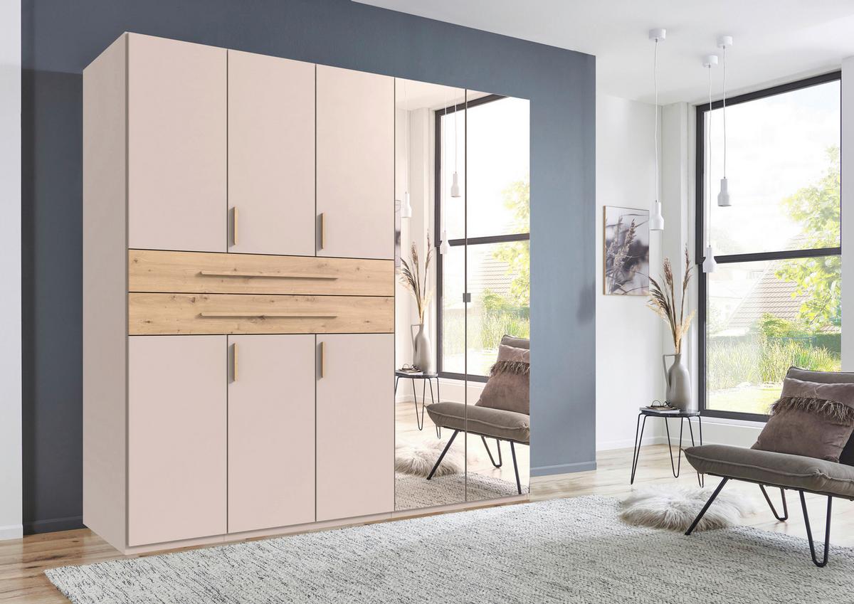 Šatníková skrińa LUMIO, šírka 225 cm - kašmírová/strieborná, Konventionell, kompozitné drevo/sklo (225/208/58cm) - Modern Living