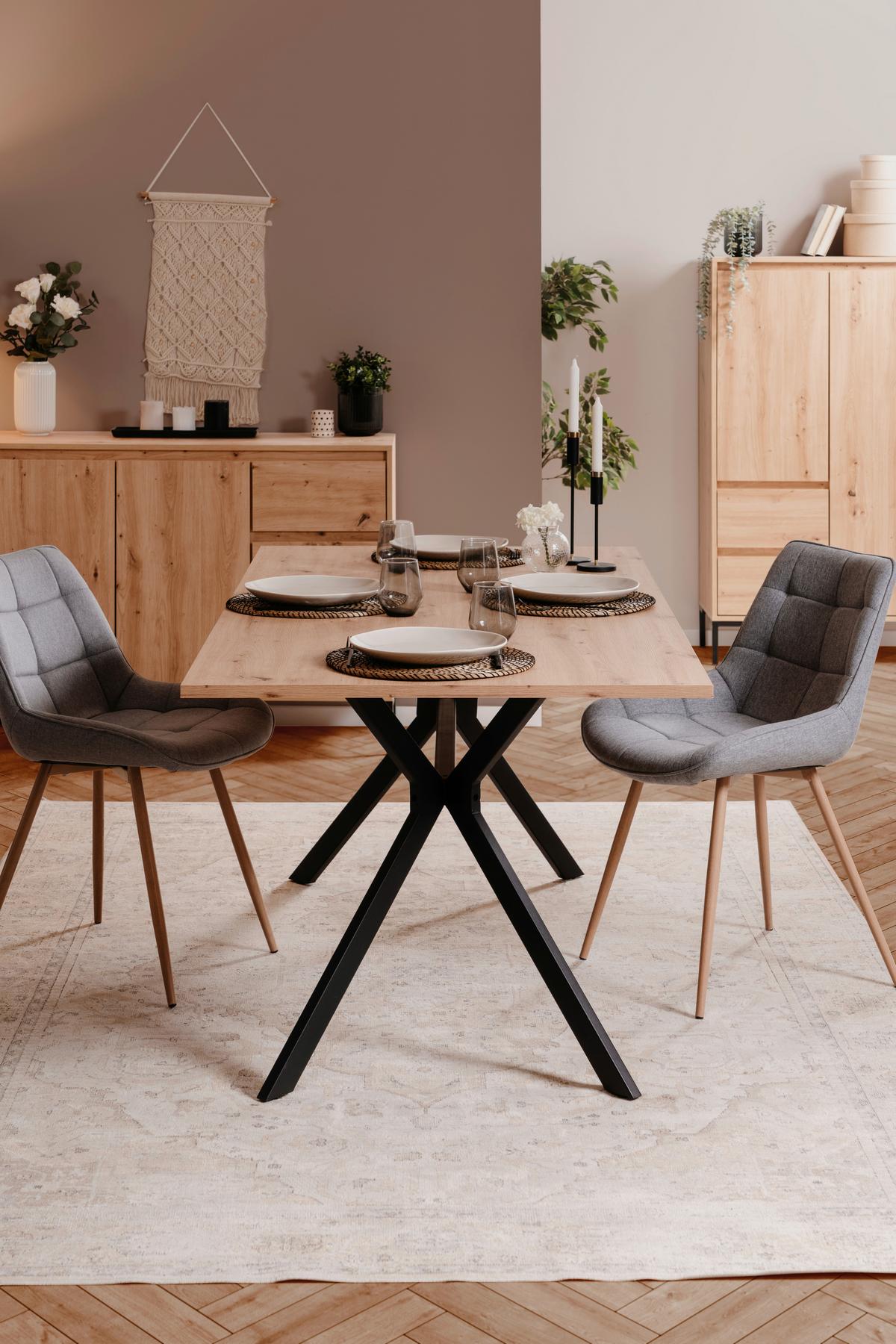 Étkezőasztal Onex 180/90 Cm - fekete/Artisan tölgy, Basics, faalapú anyag/fém (180/90/75cm) - MID.YOU