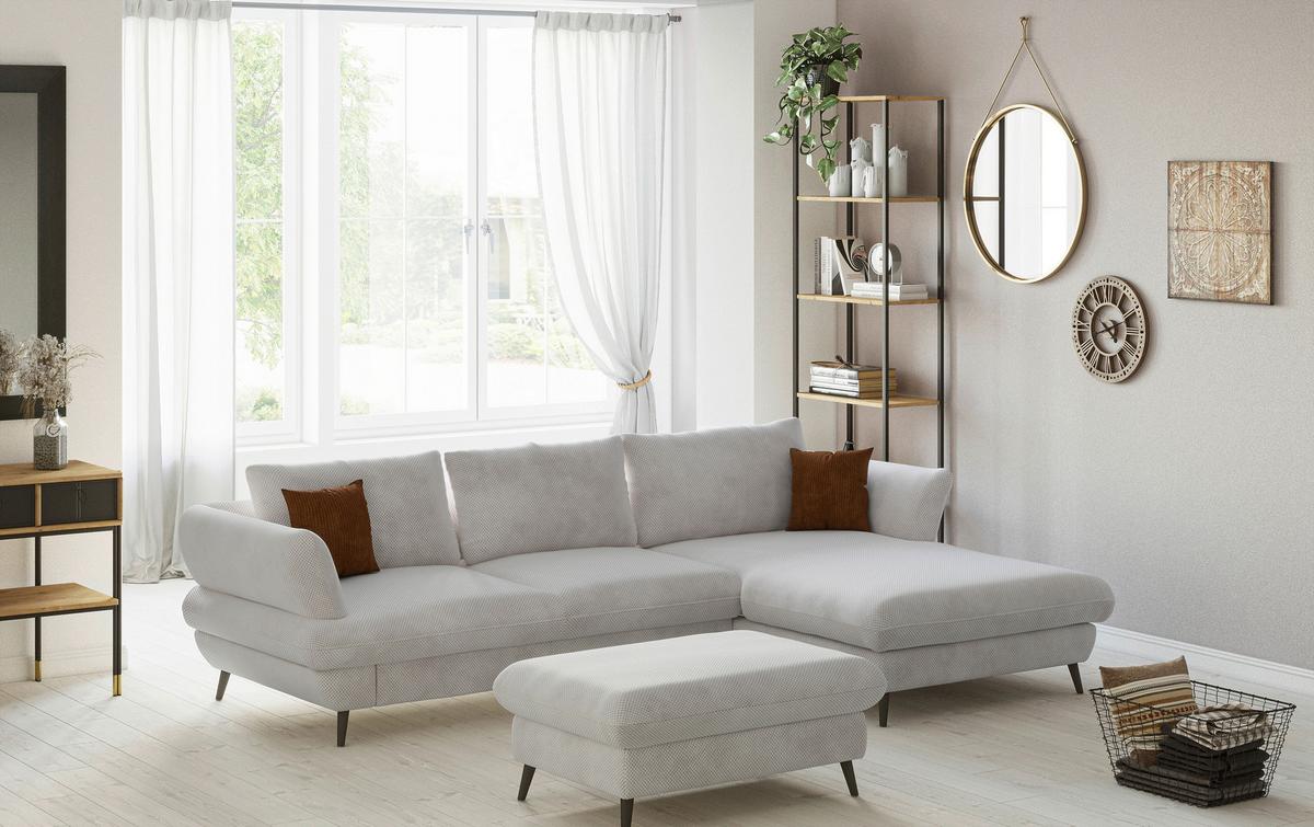 Ecksofa Balou, Naturfarben S:281x181cm - Schwarz/Naturfarben, Design, Textil (281/181cm) - Livetastic