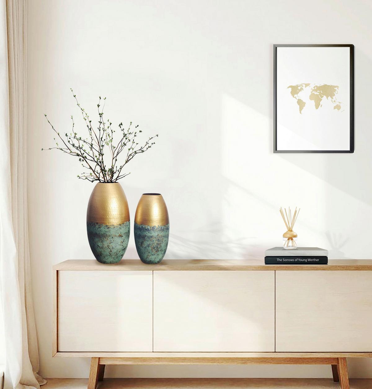 Dekovase 2er Set Goldfarben B: 25 Cm - Goldfarben, Design, Metall (25/47/25cm) - Livetastic