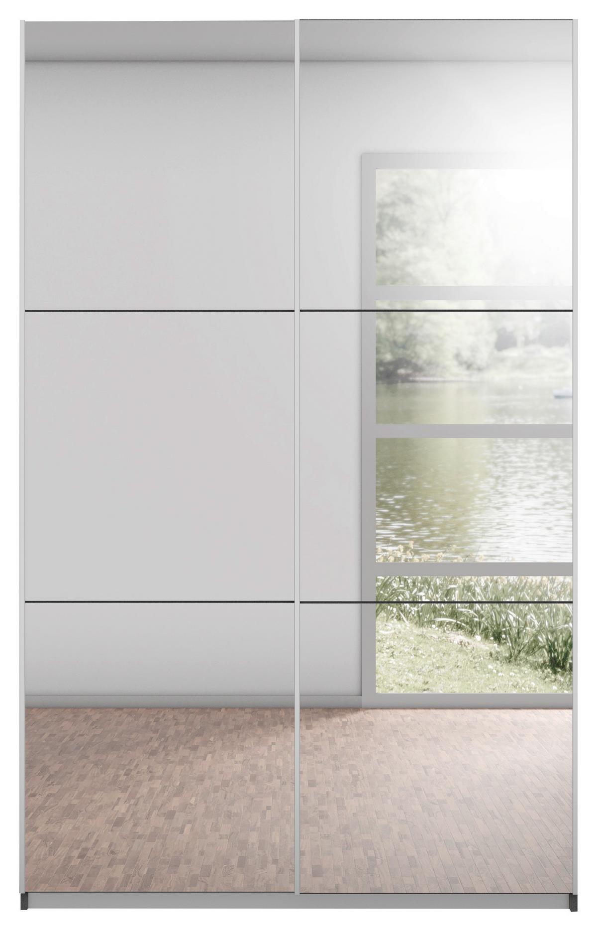 Schwebetürenschrank mit Spiegel 131cm Reflect, Grau - Silberfarben/Graphitfarben, MODERN, Glas/Holzwerkstoff (131/210/59cm)