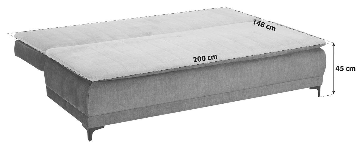 Boxspringsofa Tom Mit Schlaffunktion & Bettkasten - Anthrazit/Schwarz, MODERN, Textil (206/96/96cm) - Ondega