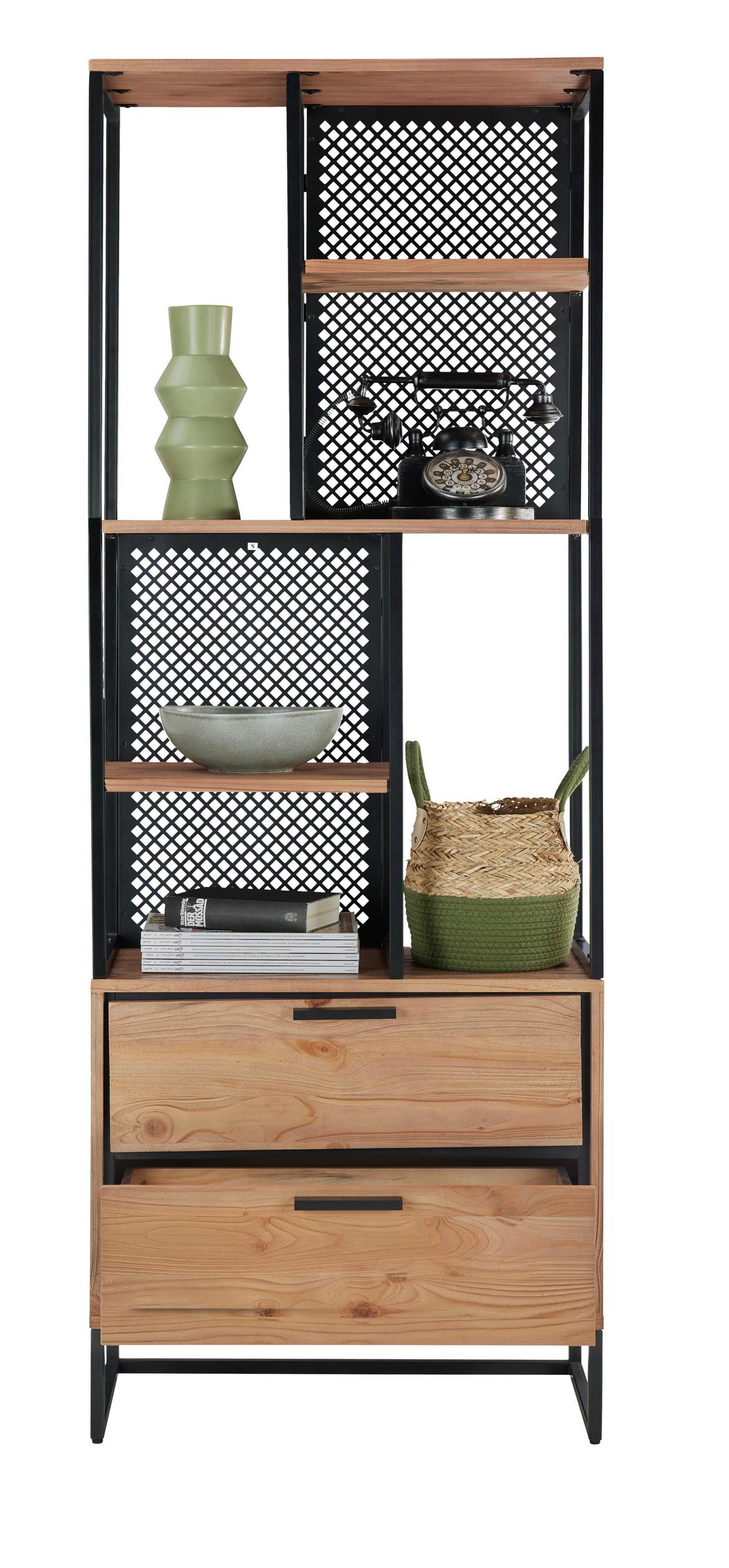 STOJACÍ REGÁL RUSTY - přírodní barvy/antracitová, Moderní, kov/dřevo (70/188/35cm) - Zandiara