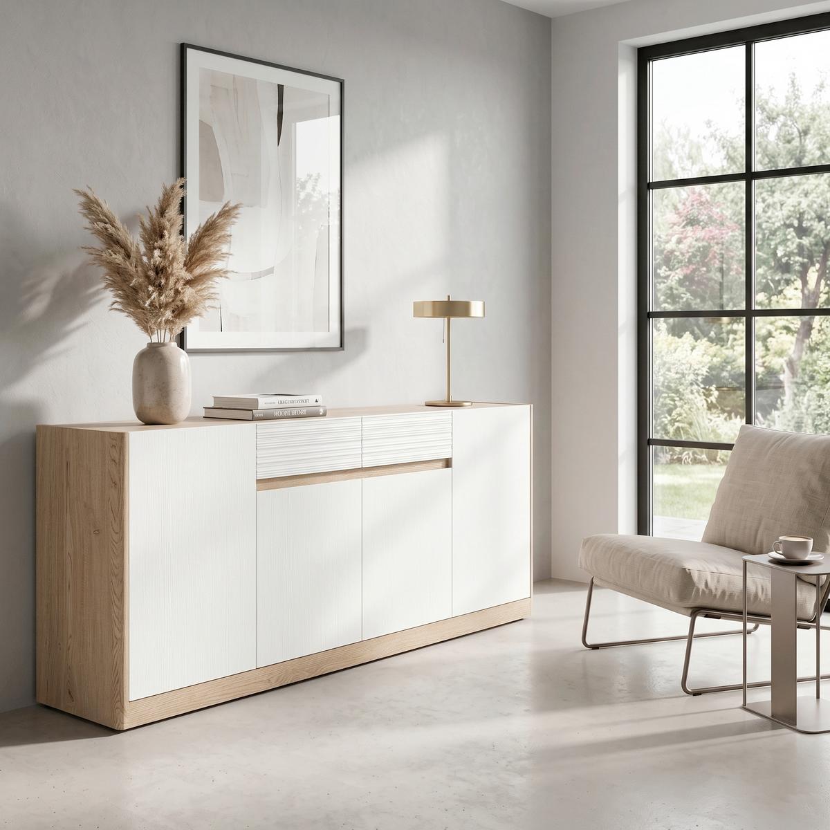 Sideboard Brilon Eichefarben/Weiß B: 185,6 cm - Eichefarben/Schwarz, KONVENTIONELL, Holzwerkstoff (185,6/80,5/40,3cm) - MID.YOU