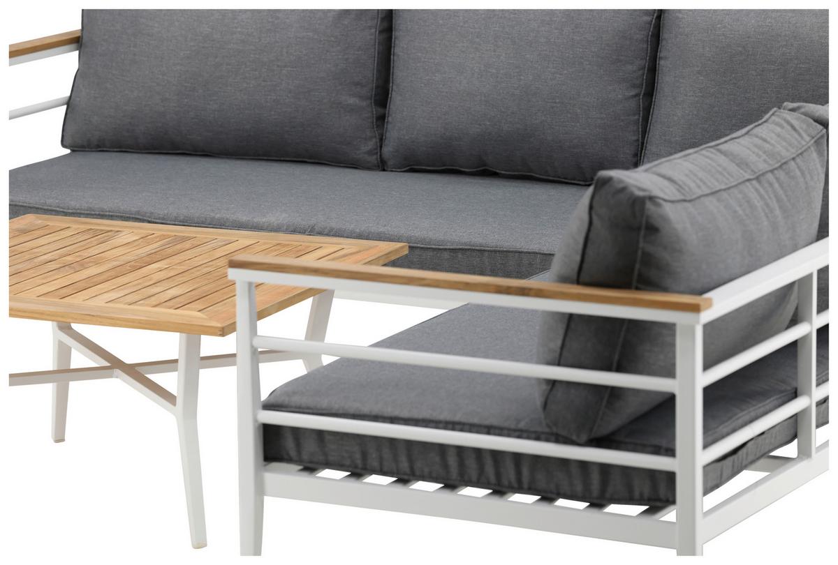 Loungegarnitur 2-Tlg Mexico Teakholz/Metall mit Kissen - Weiß, KONVENTIONELL, Holz/Metall (233/233cm) - Gardenson