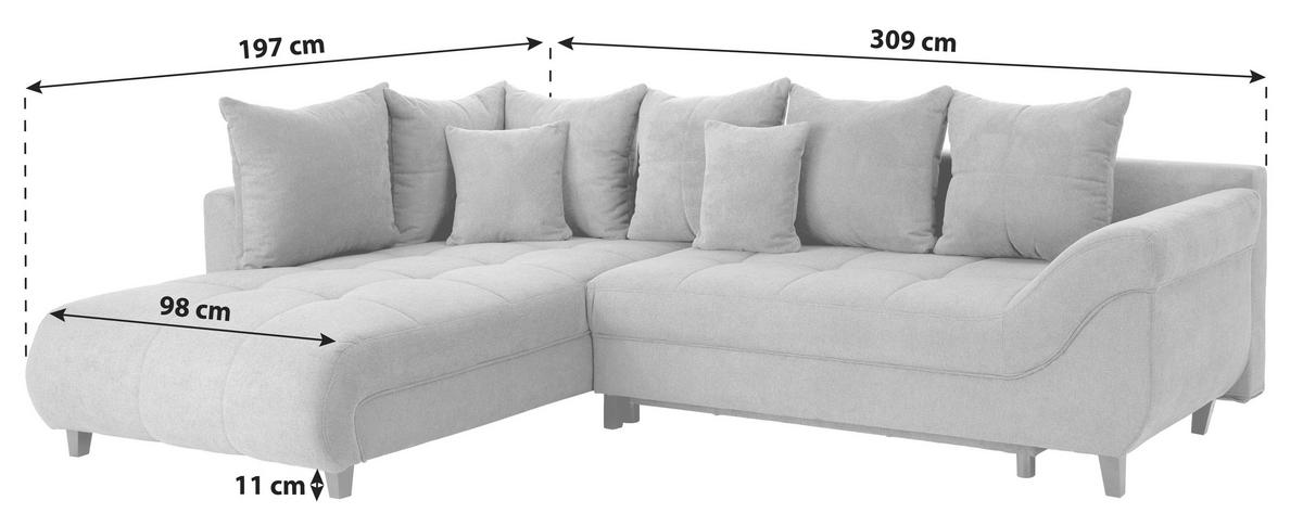 Ecksofa mit Schlaffunktion Mendoza new Chenille 197x309cm - Rostfarben/Schwarz, KONVENTIONELL, Textil (197/309cm) - Ondega