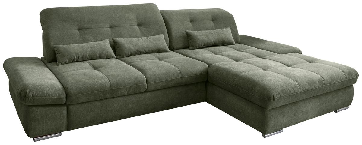 Ecksofa Dalida Dunkelgrün S: 300x196cm - Chromfarben/Dunkelgrün, MODERN, Textil (300/196cm) - Livetastic