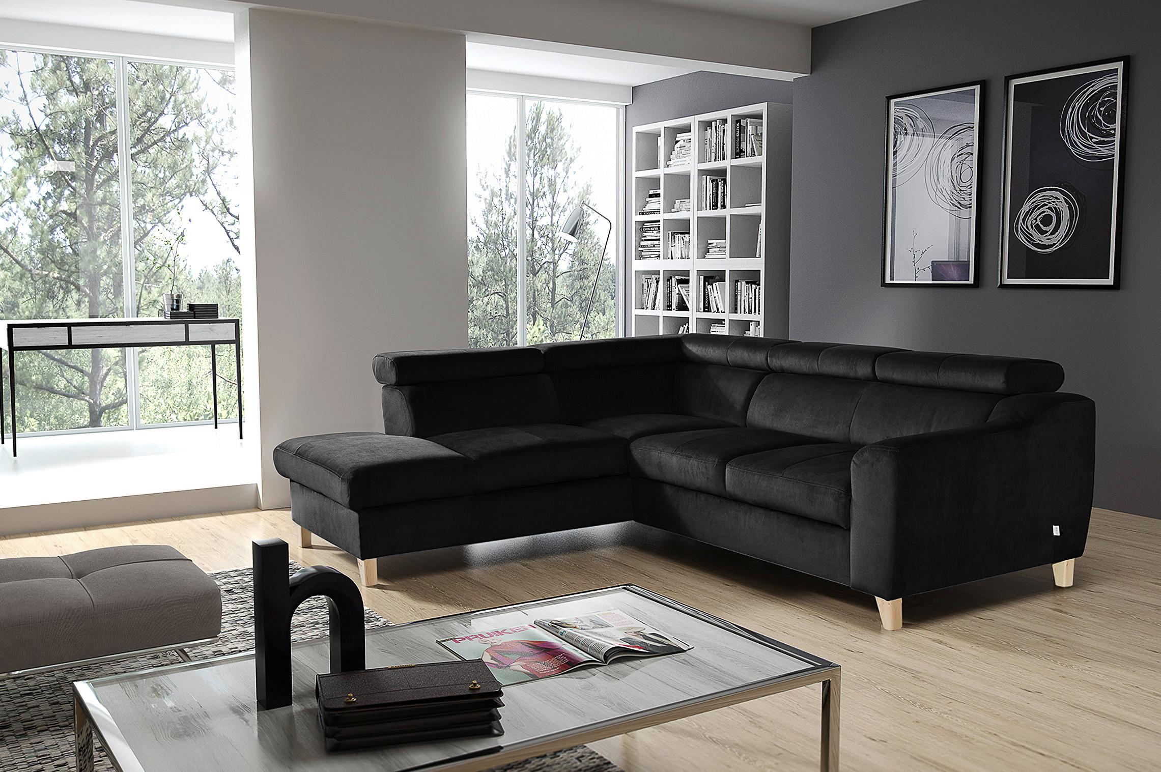 Ecksofa Aspen Webstoff Schwarz 208x245 Cm - Buchefarben/Schwarz, Design, Textil (208/245cm) - Livetastic
