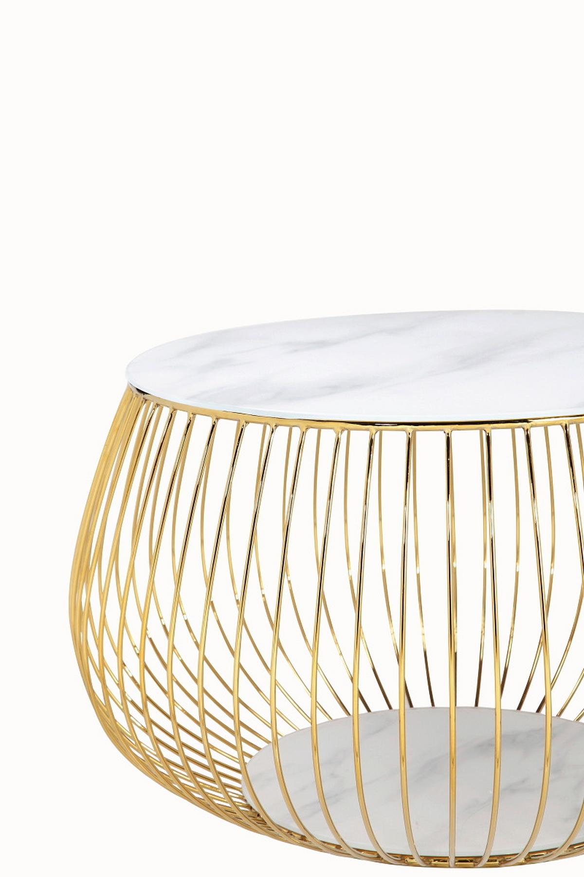 Couchtisch Weiß, Goldfarben L: 72 cm - Goldfarben/Weiß, Design, Glas/Metall (72/72/42cm) - Livetastic