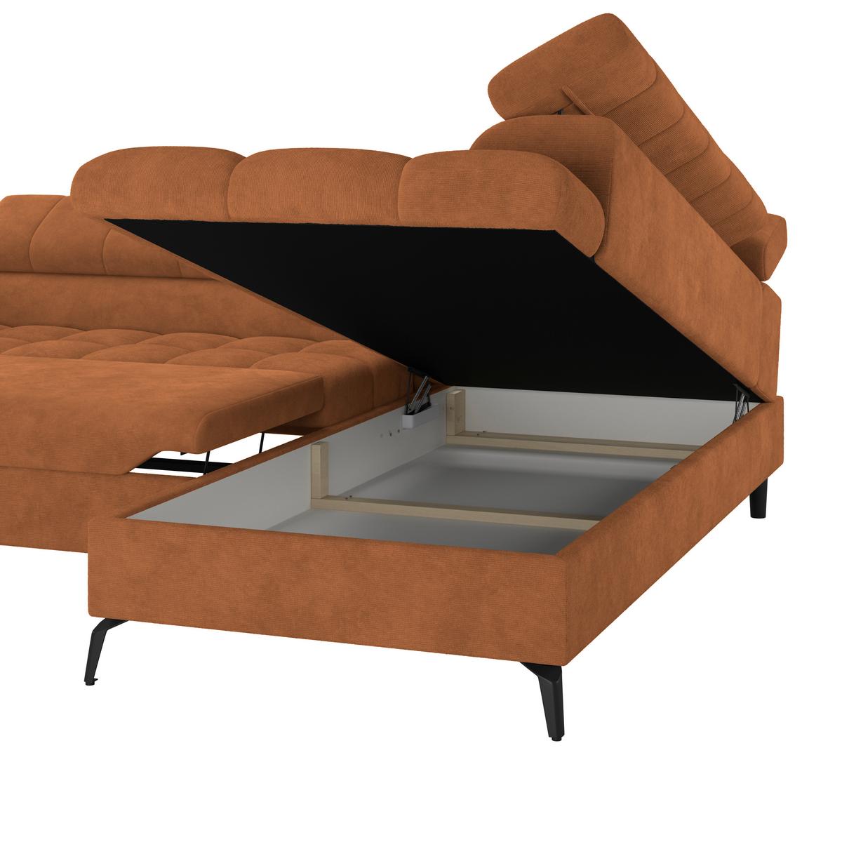 Ecksofa Volf rechts new rostfarben, S: 261x203 cm - Rostfarben/Schwarz, Trend, Kunststoff/Textil (261/203cm)