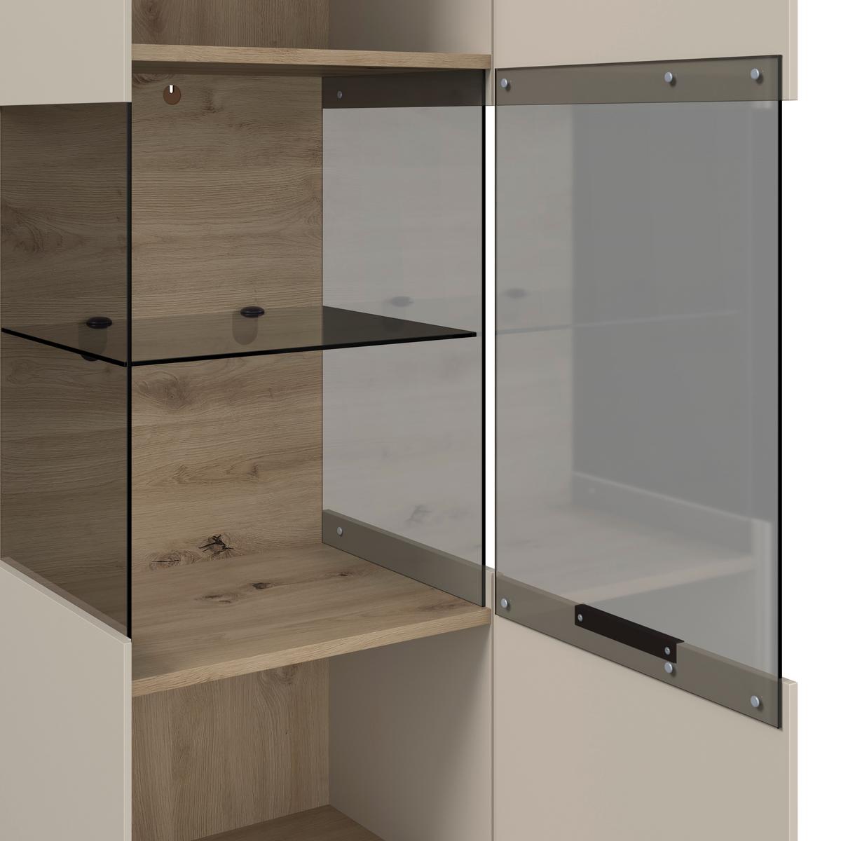 Vitrine Darius Eiche Artisan/Kashmir, B: 45cm - Kaschmir/Schwarz, Trend, Glas/Holzwerkstoff (45/195,5/37cm)