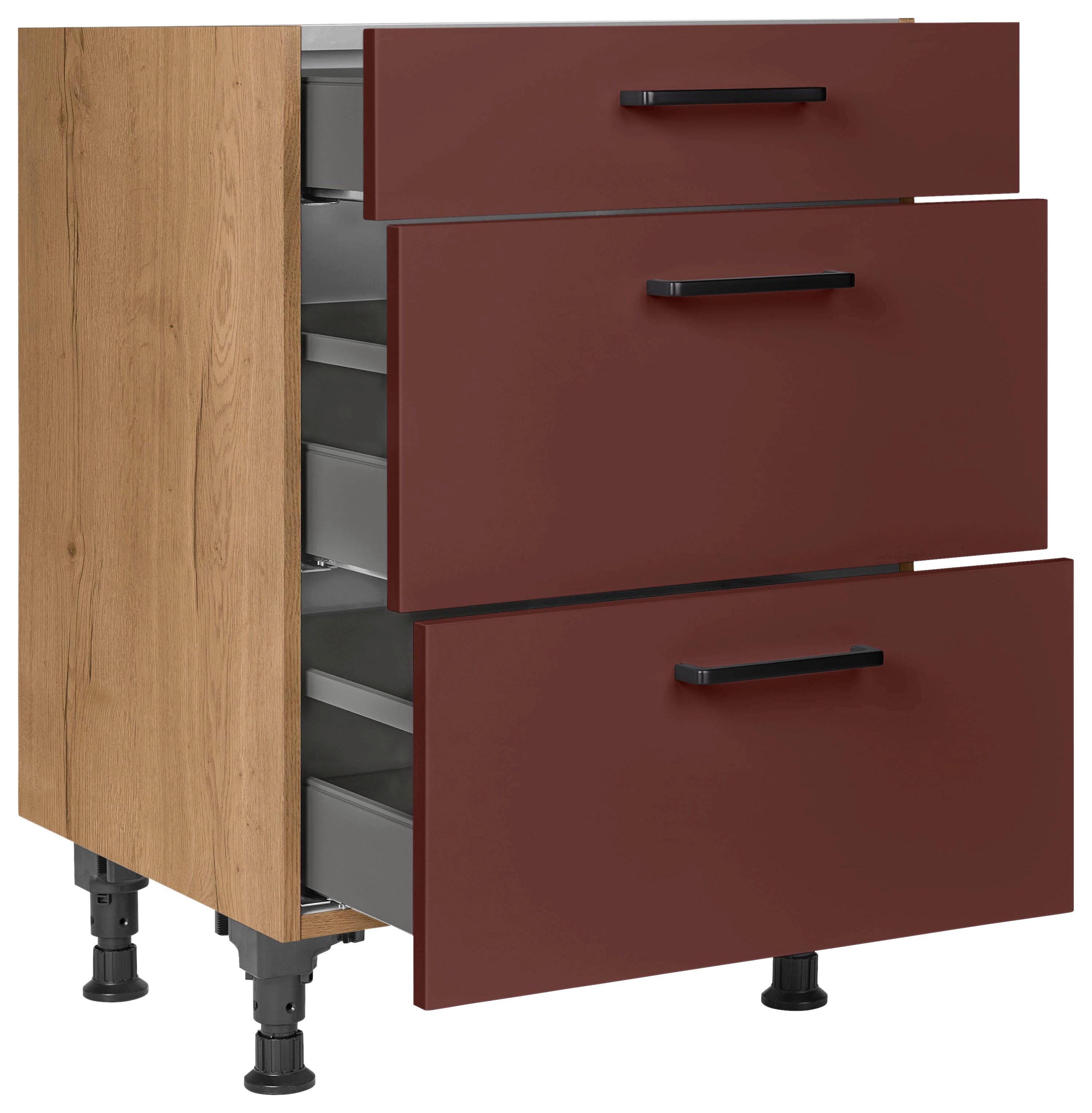 Schubkastenunterschrank Easytouch - Eichefarben/Rot, MODERN, Holzwerkstoff (60/87/56cm) - Nobilia