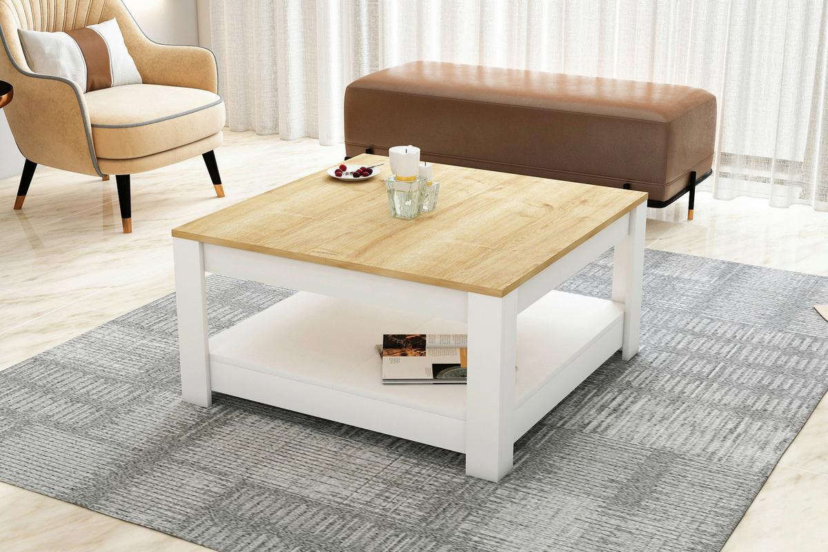 KONFERENČNÝ STOLÍK ATHENA - biela/farba duba, Design, kompozitné drevo (89/89/45cm) - Livetastic