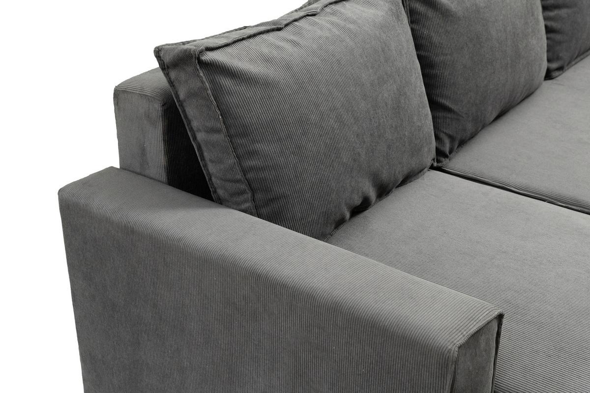 Ecksofa Potaro Feincord grau, S: 238x148cm - Schwarz/Grau, Trend, Holz/Kunststoff (238/148cm)