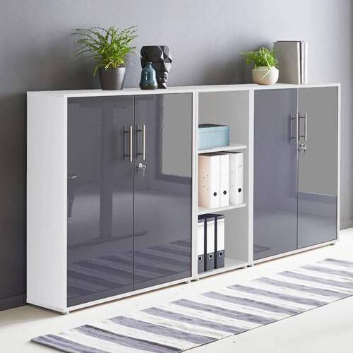 Office Edition B: 213 cm Weiß/Anthrazit - Anthrazit Hochglanz/Weiß, MODERN, Holzwerkstoff (213/114/33cm) - MID.YOU