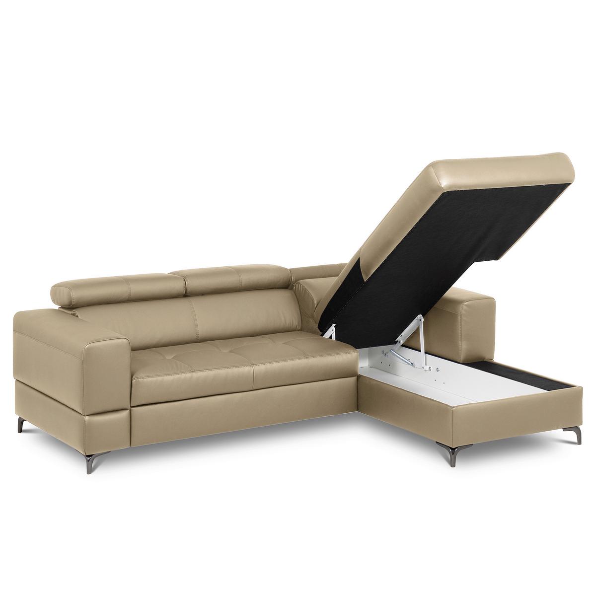 Ecksofa Torino Teilleder Hellgrau 247x173 - Hellgrau/Schwarz, Design, Leder/Textil (247/173cm) - Livetastic