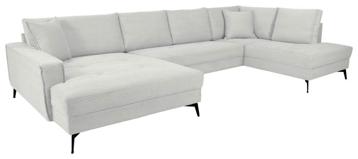 Wohnlandschaft Zero Cremeweiß U-Form 195x362x173cm - Creme/Schwarz, Trend, Textil (173/362/195cm)