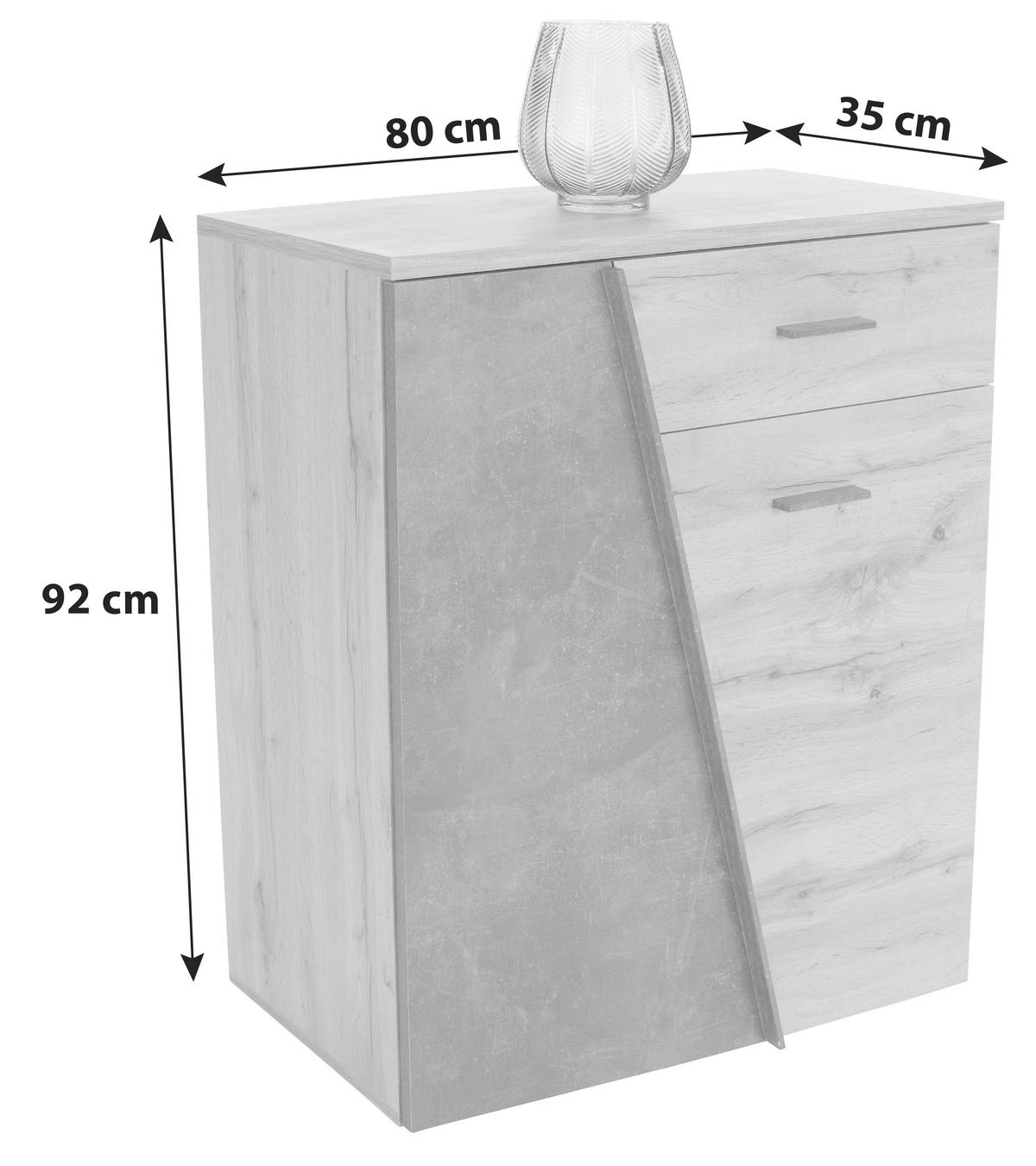 Kommode 80cm Venedig Wotan Eiche Dekor/Betonoptik - Eichefarben/Dunkelgrau, MODERN, Holzwerkstoff (80/92/35cm)