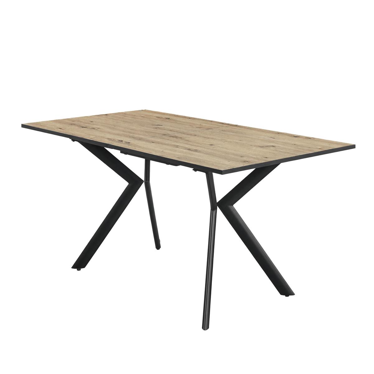 Ausziehtisch Marcel Giga 140AZ Melamin Eiche, B:140-180cm - Eichefarben/Schwarz, MODERN, Holzwerkstoff/Metall (140-180/76/80cm)