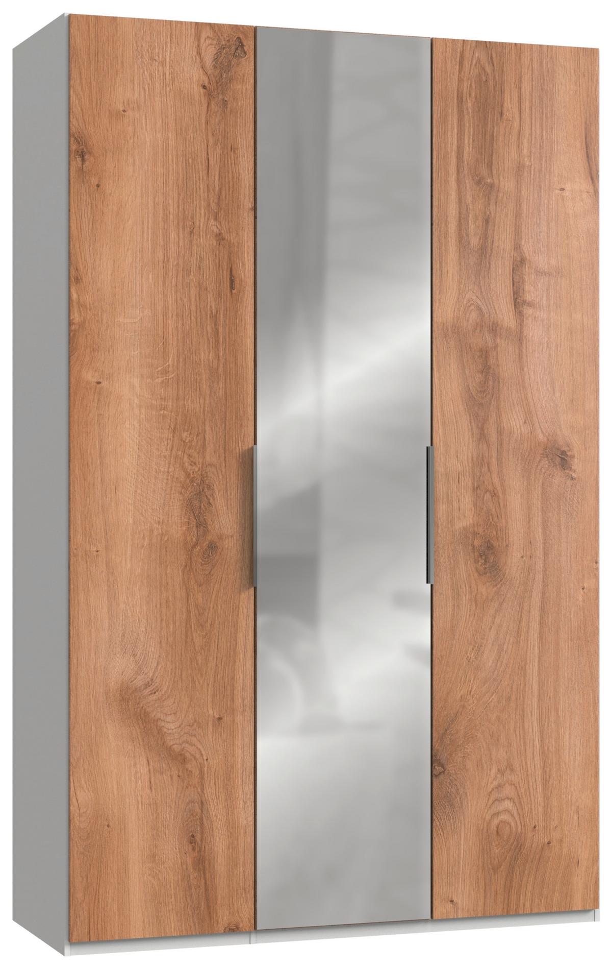 Drehtürenschrank B: 150 cm Level Weiß/Eichefarben - Eichefarben/Alufarben, MODERN, Holzwerkstoff (150/236/58cm) - MID.YOU