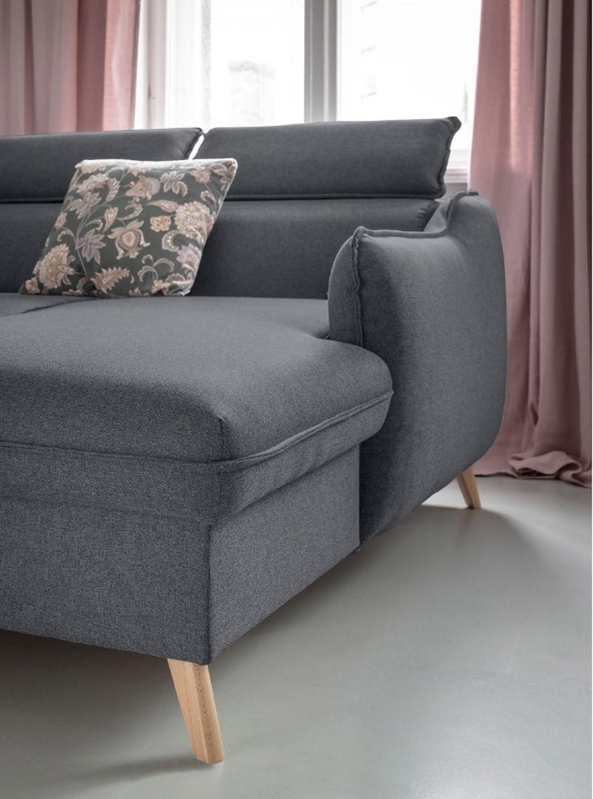 Rozkládací sedačka Simone, pravé provedení - šedá/přírodní barvy, Moderní, dřevo/textil (228/82/95/162cm)