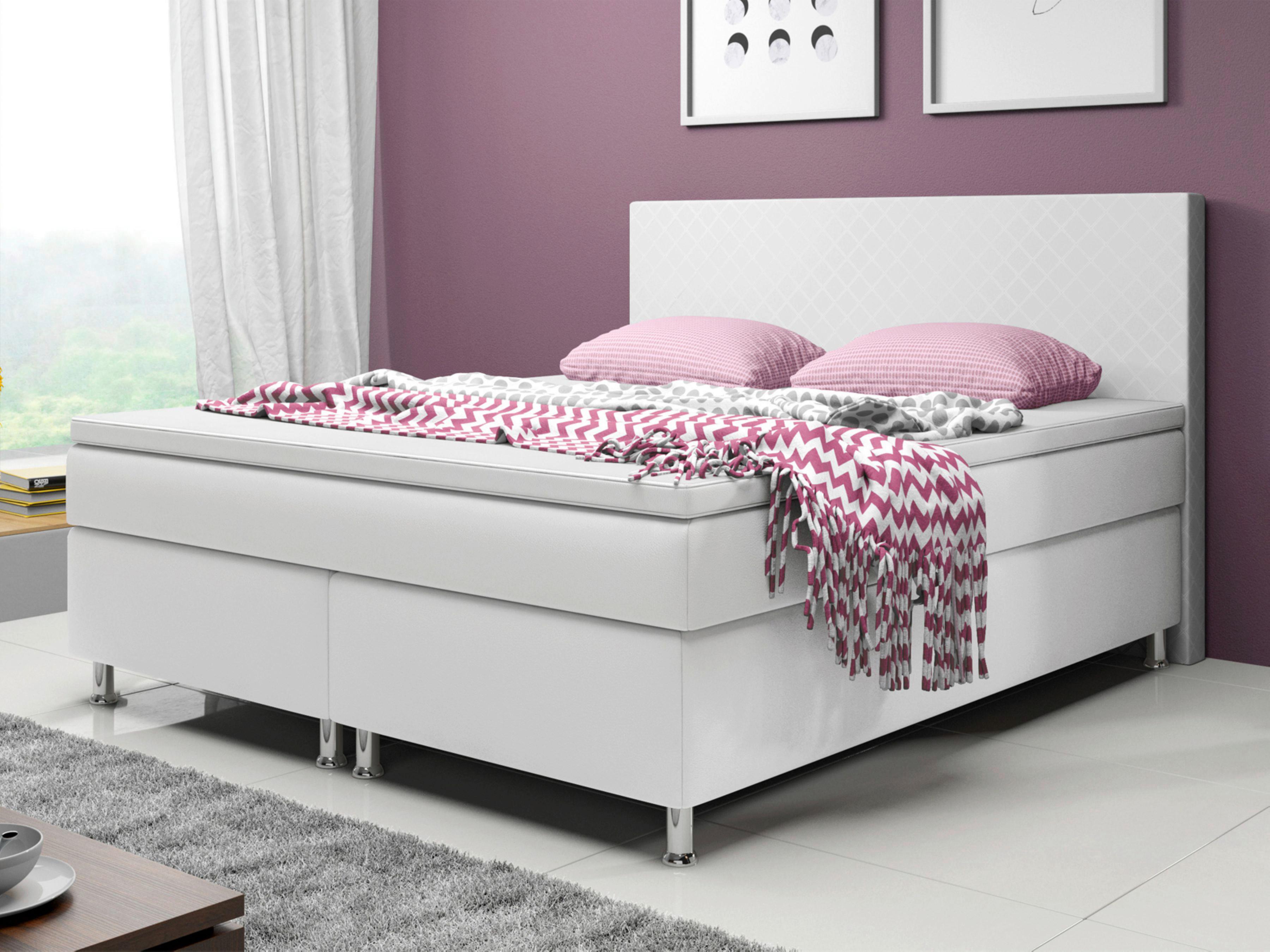 Boxspringbett mit Topper Lederlook 180x210 Madrid - Silberfarben/Weiß, KONVENTIONELL, Leder/Textil (180/115/210cm) - MID.YOU