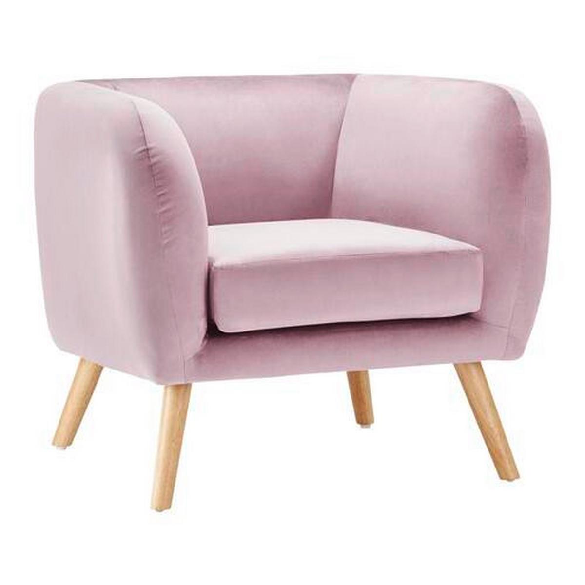 Relaxační křeslo BRUNO, růžový samet - růžová/barvy dubu, Moderní, dřevo/textil (79/69/75cm) - Modern Living